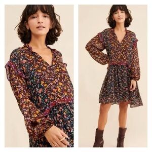 ANTHROPOLOGIE Helene Floral Long Sleeve Tunic Mini Dress XS NWT